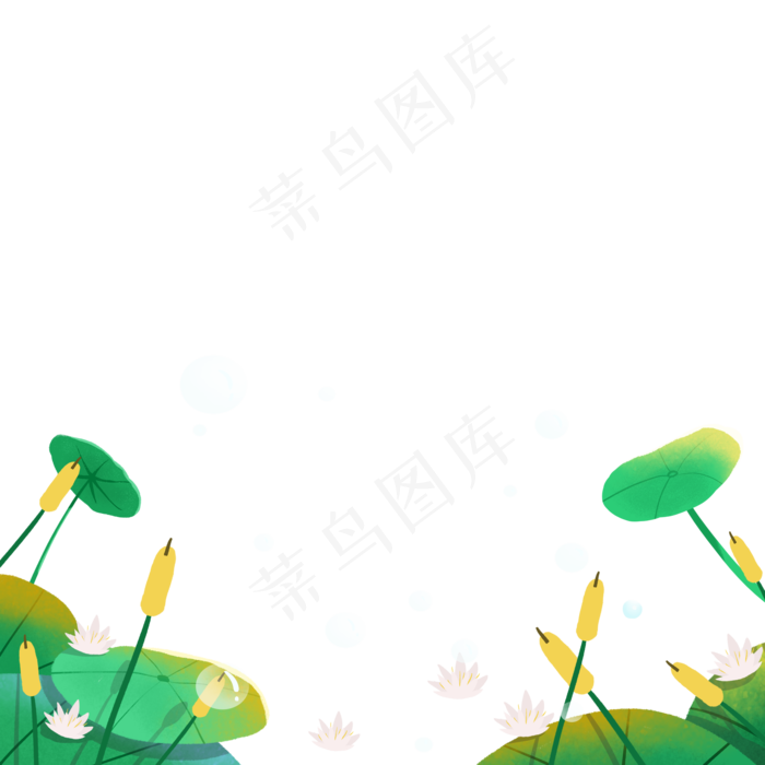 卡通绿色的荷叶和荷花