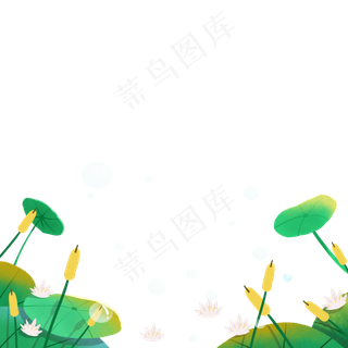 卡通绿色的荷叶和荷花