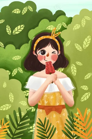夏天夏季夏日女孩小清新吃棒冰初夏大暑夏至