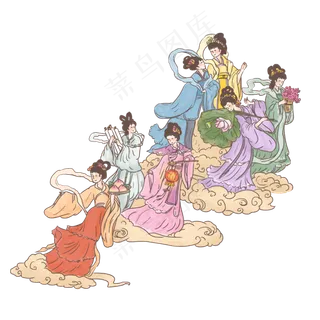 手绘中国神话传说七仙女,免抠元素