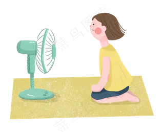 夏至夏天二十四节气女孩吃电扇