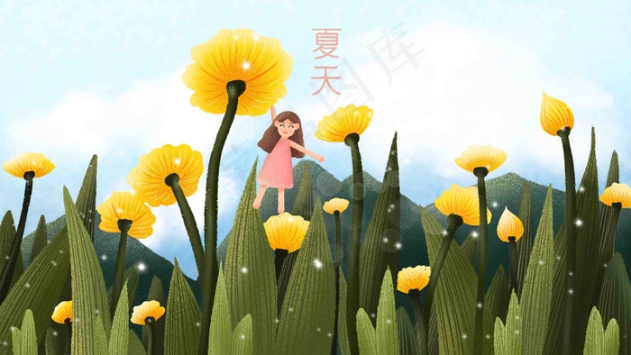 夏季花朵可爱的小女孩(2880*1620px 300 dpi )psd模版下载