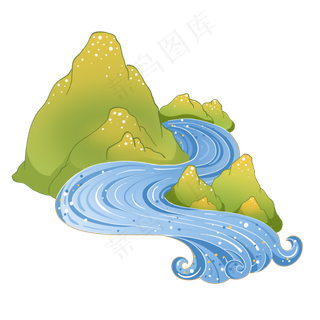 河流山水手绘