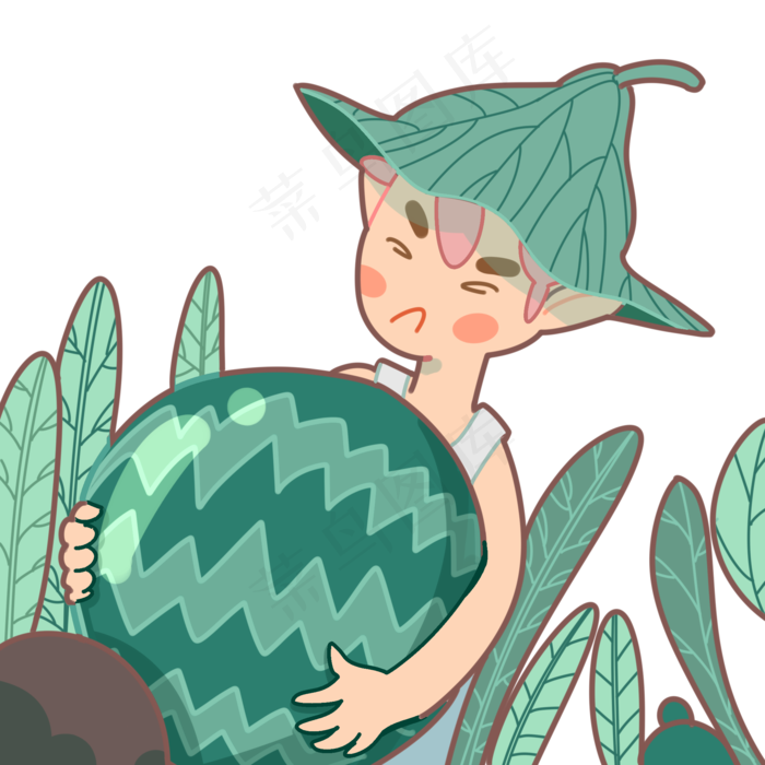 夏至努力抱西瓜的男孩