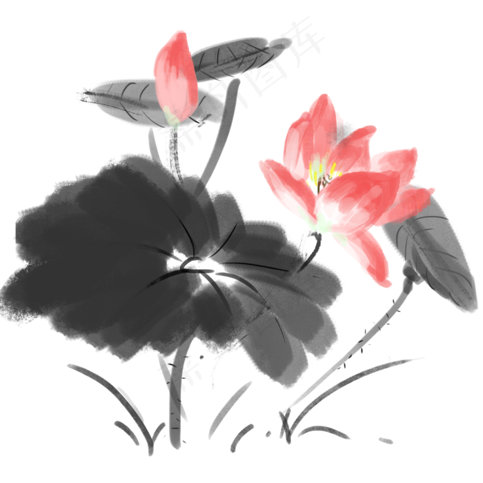 中国风水墨荷花(3000X3000(DPI:300))psd模版下载