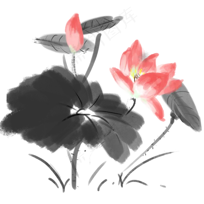 中国风水墨荷花(3000X3000(DPI:300))psd模版下载