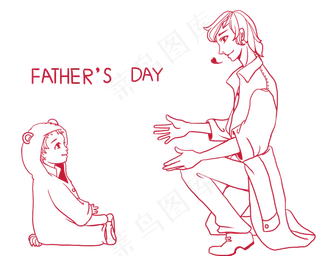 父亲节线稿红色父子