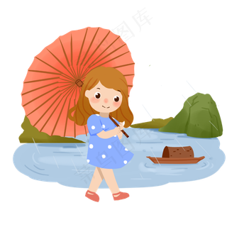 清明节打伞的小女孩