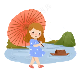 清明节打伞的小女孩