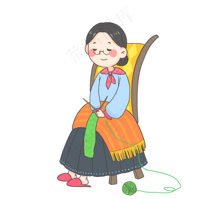 母亲节织毛衣的妈妈PNG