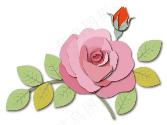 唯美立体粉色玫瑰剪纸花朵(2200X2200(DPI:300))ai矢量模版下载