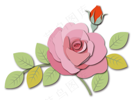 唯美立体粉色玫瑰剪纸花朵