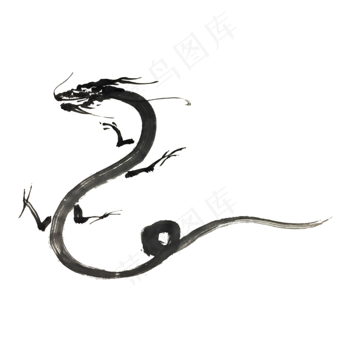 水墨剪影龙图腾纹饰PNG,免抠元素