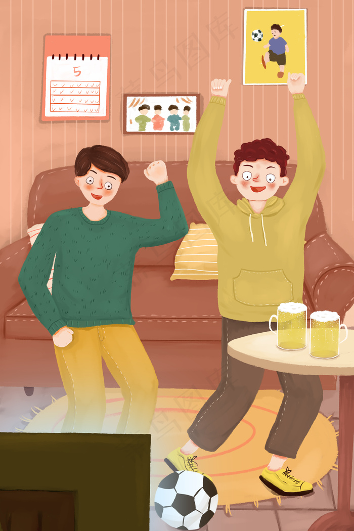 世界足球日加油喝彩场景插画