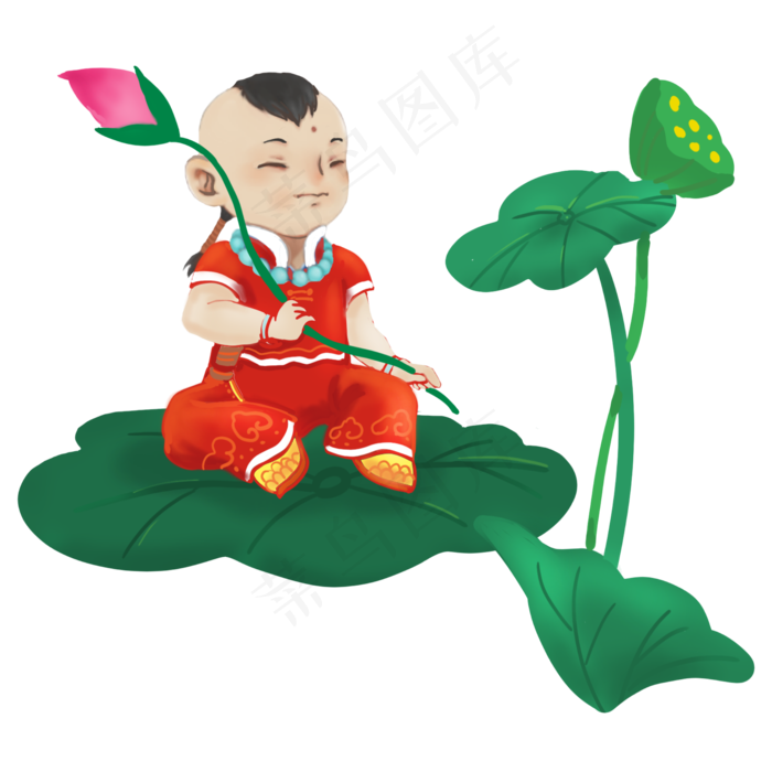 新年吉祥童子莲叶莲花平平安安(2000X2000(DPI:300))psd模版下载