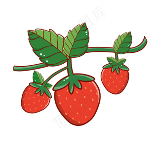 水彩手绘水果草莓三只