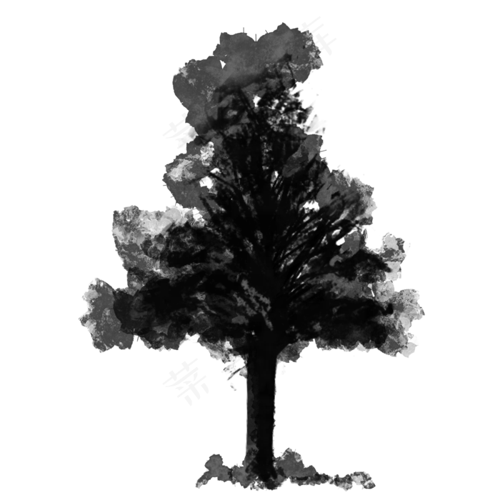 黑色水彩简约大树树枝(2000X2000(DPI:300))psd模版下载