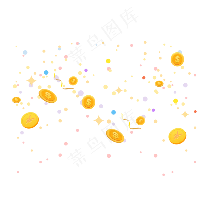 金币漂浮,免抠元素(2001*2001px 300 dpi )ai矢量模版下载