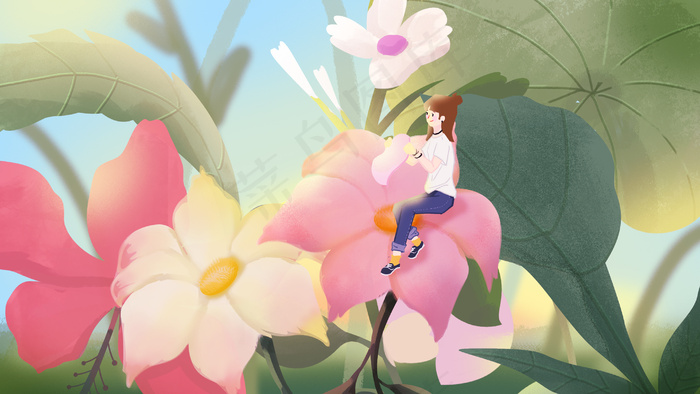 夏天花朵唯美女孩