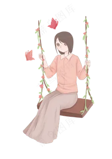 春分荡秋千的小女孩,免抠元素