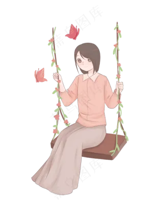 春分荡秋千的小女孩,免抠元素