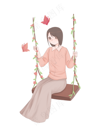 春分荡秋千的小女孩,免抠元素