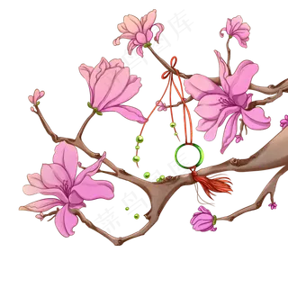 中国风花枝挂饰,免抠元素