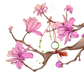 中国风花枝挂饰,免抠元素