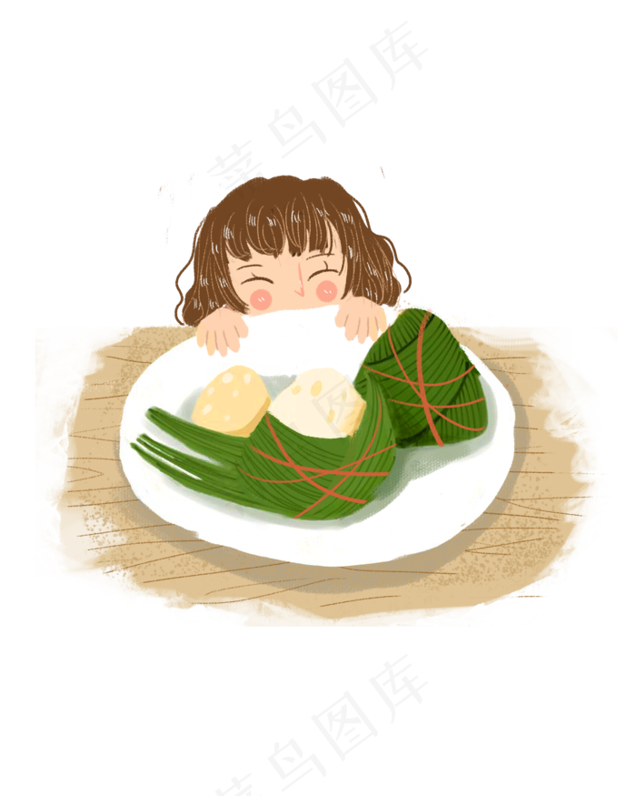 六月七端午吃粽子女孩png素材(2000X2500(DPI:300))psd模版下载