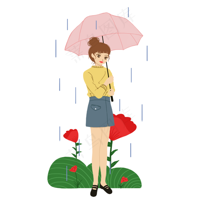 谷雨打伞的小女孩