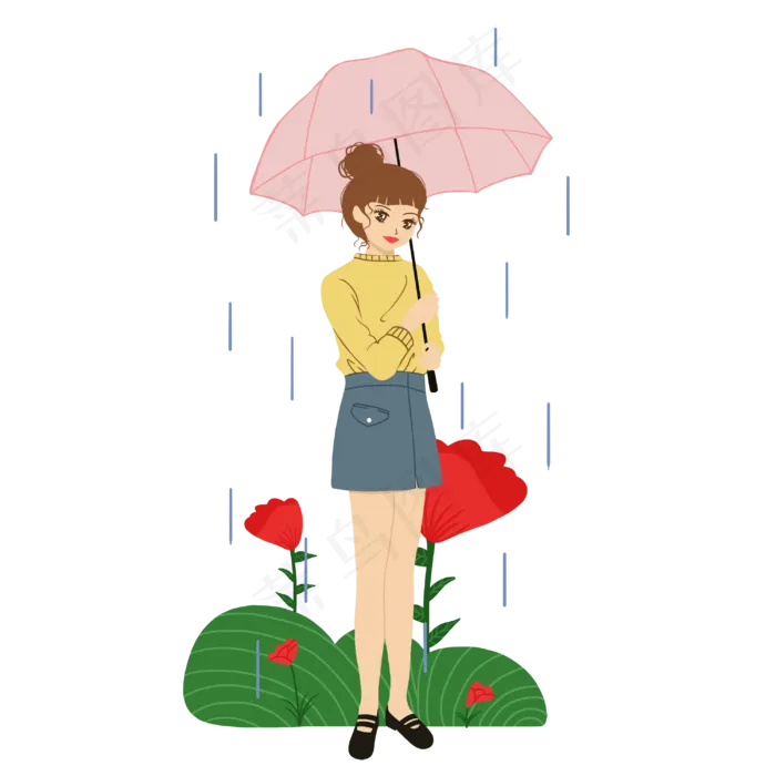 谷雨打伞的小女孩(3000X3000(DPI:300))psd模版下载
