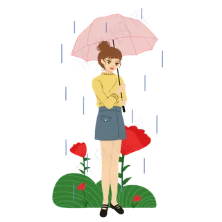 谷雨打伞的小女孩