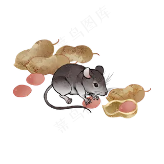 2020鼠年生肖水墨子鼠花生,免抠元素