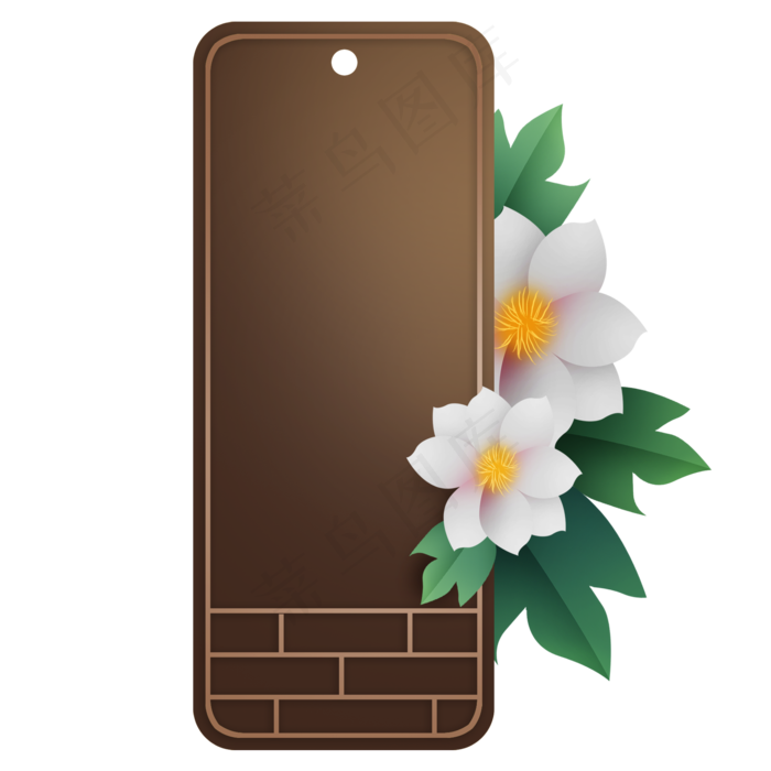 中国风砖墙花朵标签