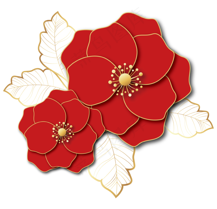 富贵红色金边立体花朵