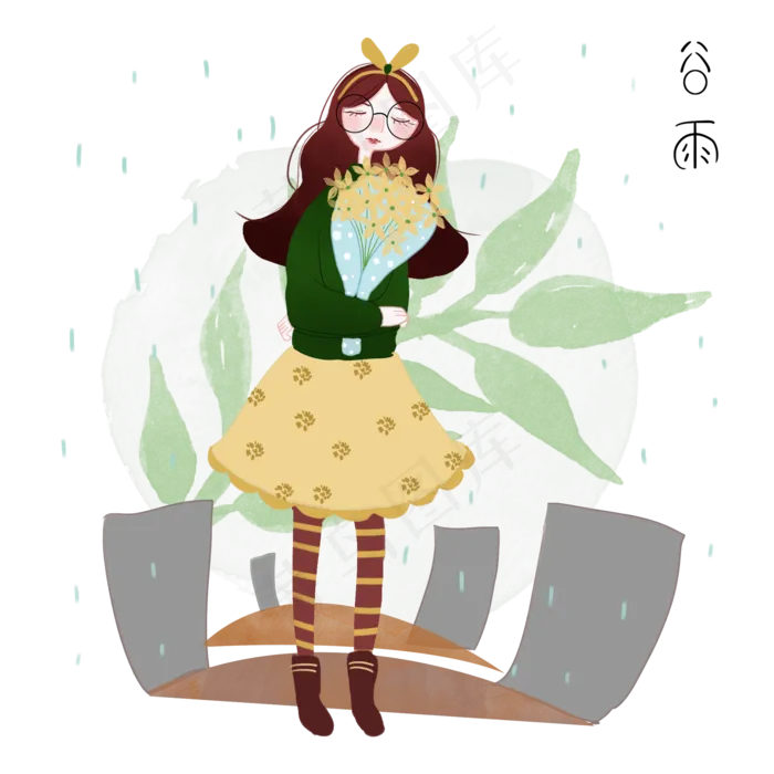 谷雨采花的小女孩