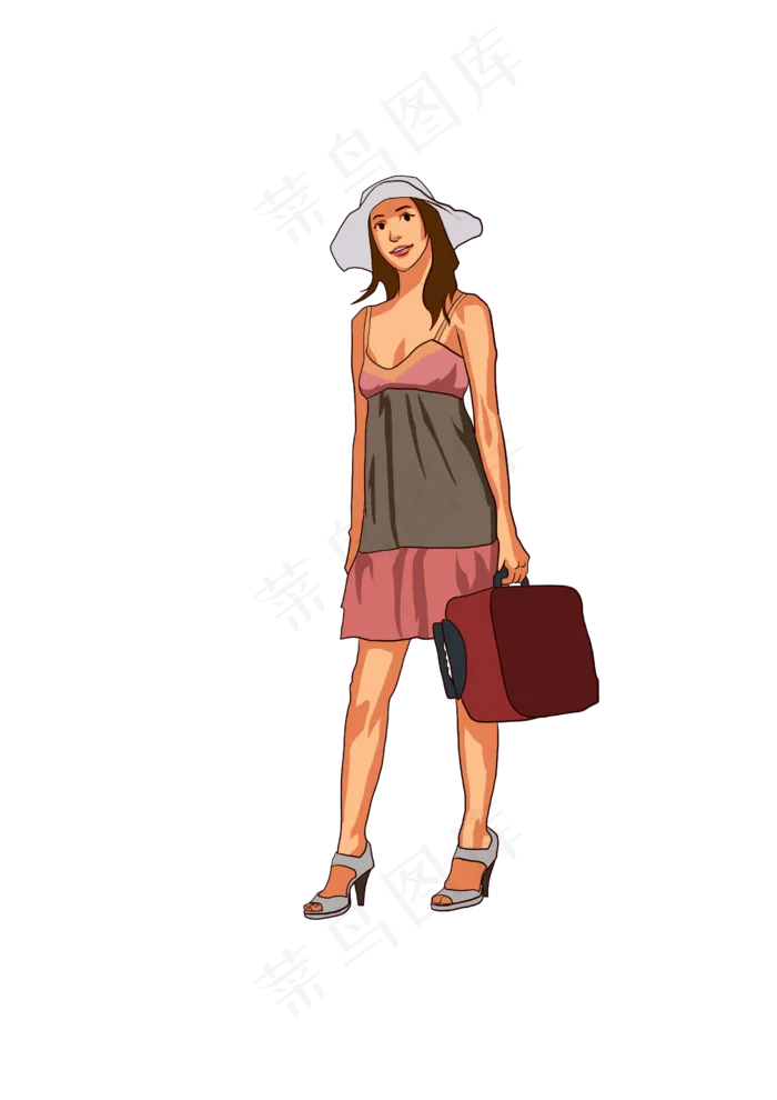 春分提旅行箱的女人免扣元素,免抠元素(2480X3508(DPI:300))psd模版下载