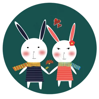 戴围巾卡通兔子手拿花元素