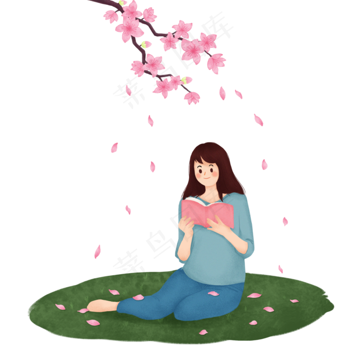 春分看书的小女孩,免抠元素