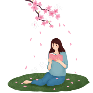 春分看书的小女孩,免抠元素