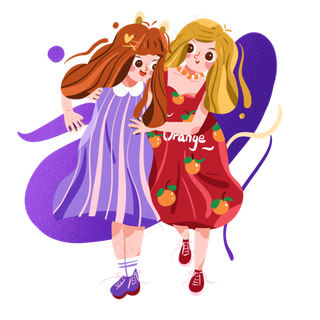 儿童节穿裙子出门玩耍的两个小女