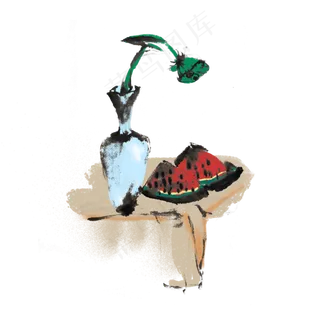 夏季清凉解渴西瓜水墨画