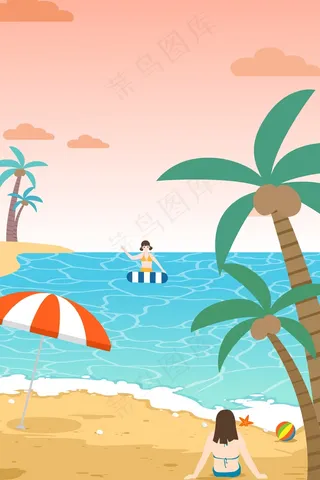 夏天沙滩游泳沐浴扁平风