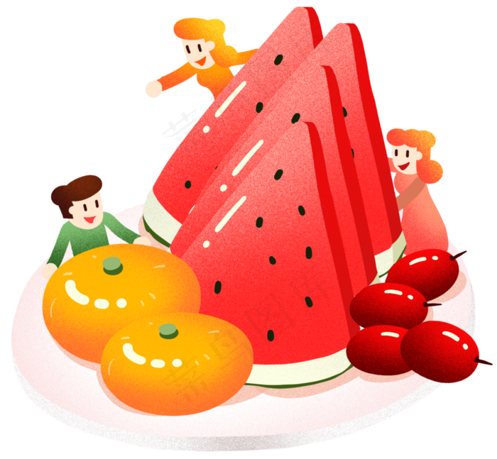 年夜饭水果拼盘插画
