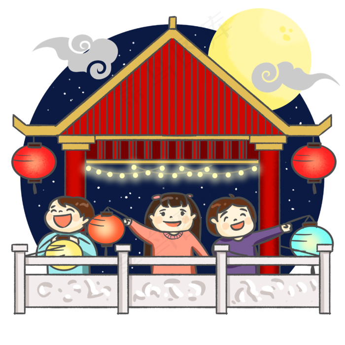 元宵节琼楼手持花灯闹元宵手绘人,免抠元素(3000X3000(DPI:300))psd模版下载