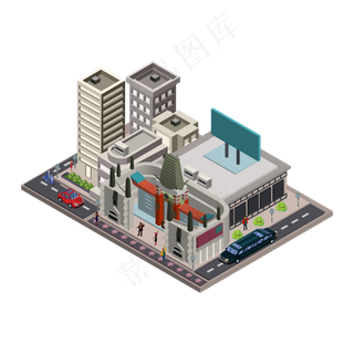 卡通2D建筑矢量图片,免抠元素