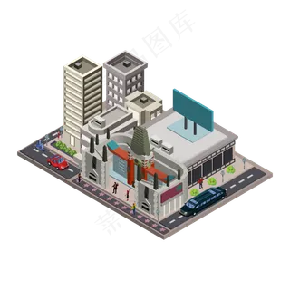 卡通2D建筑矢量图片,免抠元素