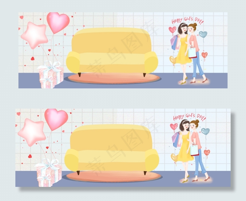 卡通三八妇女节购物banner背景