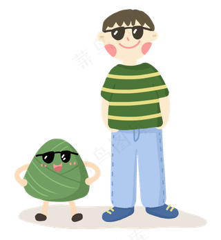 端午节男孩与粽子戴墨镜