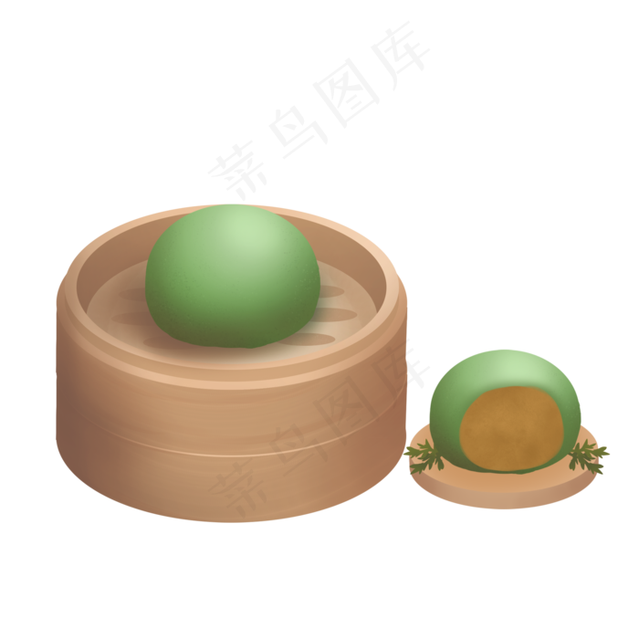 卡通绿色青团插画